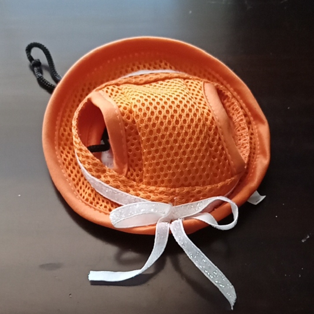 Orange Mesh Sun Hat with White Ribbon Pet Hat